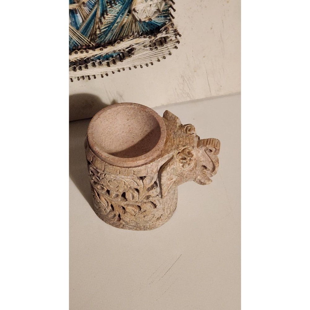 Elephant wax melt candle holder oil burner solid stone bohemian boho carved - Picture 5 of 12